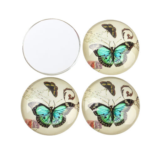 Glass Cabochons, Retro Butterflies, Round, Pastel Yellow, 12mm - BEADED CREATIONS