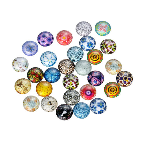 Glass Cabochons, Round, Abstract, Floral, Mixed, Multicolor, 12mm - BEADED CREATIONS