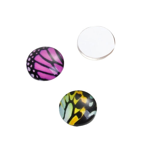 Glass Cabochons, Round, Butterfly Wings, Mixed, Multicolor, 12mm - BEADED CREATIONS