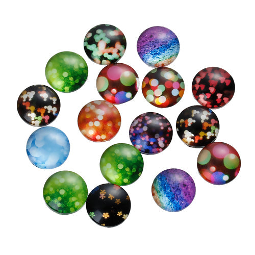 Glass Cabochons, Round, Cosmic Print, Mixed, Multicolor, 12mm - BEADED CREATIONS