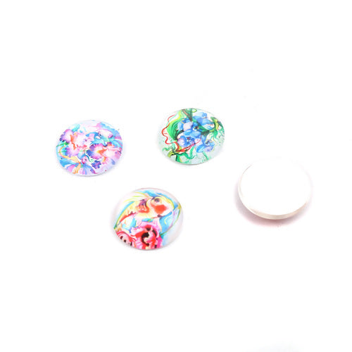 Glass Cabochons, Round, Floral Print, Mixed, Multicolor, 20mm - BEADED CREATIONS