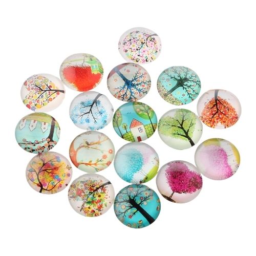 Glass Cabochons, Trees, Round, Multicolor, 12mm - BEADED CREATIONS