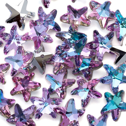 Glass Charms, Austrian Crystal, K9 Glass, Faceted, Starfish, Light Amethyst, 14mm - BEADED CREATIONS