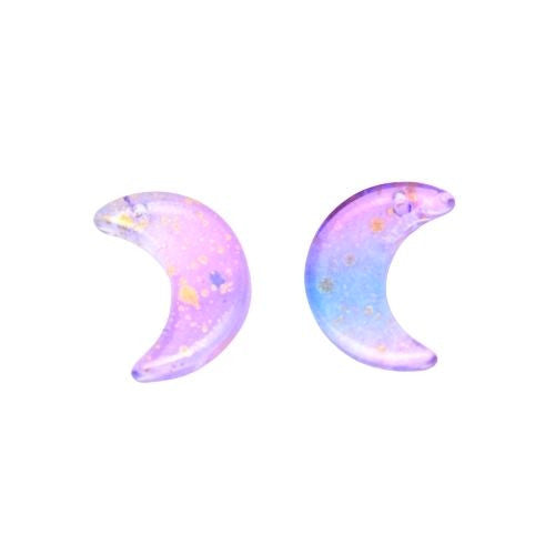 Glass Charms, Crescent Moon, With Gold Foil, Lilac, 16mm - BEADED CREATIONS