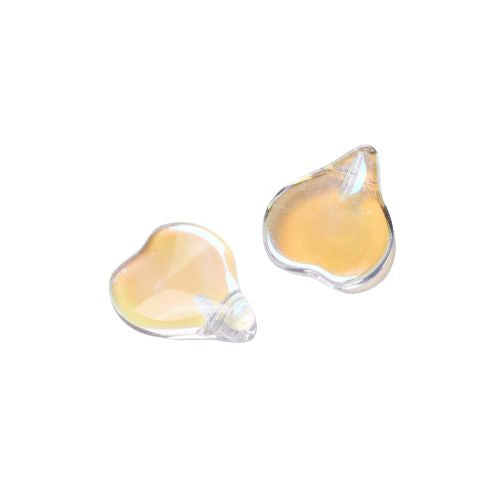 Glass Charms, Heart Shaped Petal, Transparent, AB, Gold, 15mm - BEADED CREATIONS