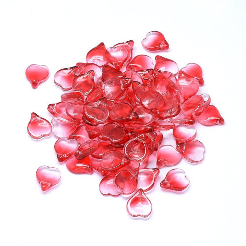 Glass Charms, Petal, Heart-Shaped, Transparent, Gradient, Red, 15mm - BEADED CREATIONS