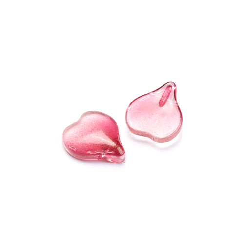 Glass Charms, Petal, Heart-Shaped, Transparent, Gradient, Red, 15mm - BEADED CREATIONS