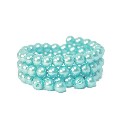 Glass Pearl Beads, Aqua Blue, Round, 8mm - BEADED CREATIONS