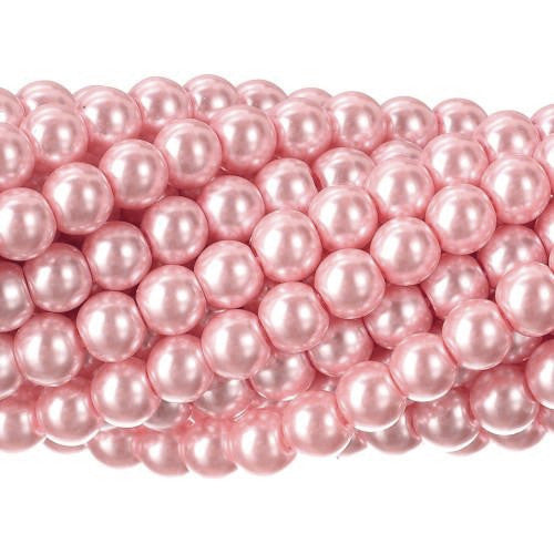 Glass Pearl Beads, Cameo Pink, Round, 8mm - BEADED CREATIONS
