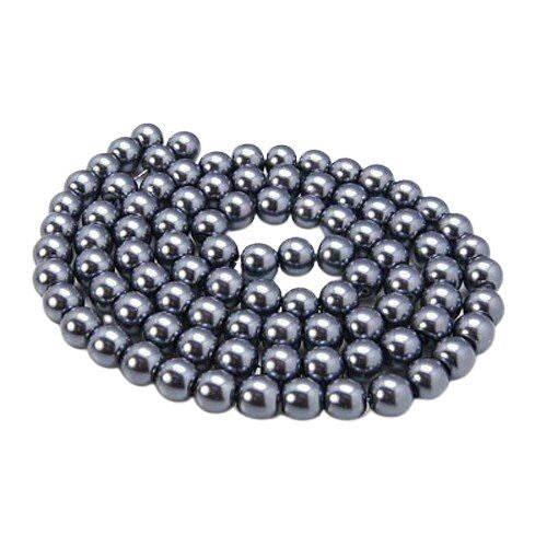Glass Pearl Beads, Charcoal, Round, 8mm - BEADED CREATIONS