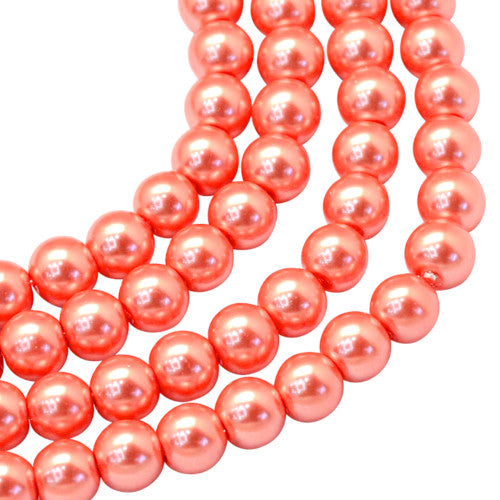 Glass Pearl Beads, Coral, Round, 8mm - BEADED CREATIONS