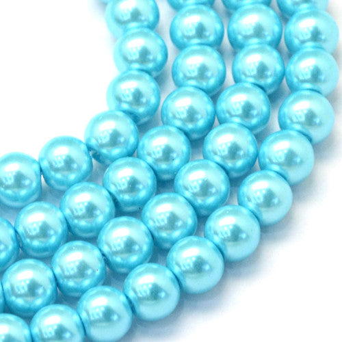 Glass Pearl Beads, Cyan, Round, 16mm - BEADED CREATIONS