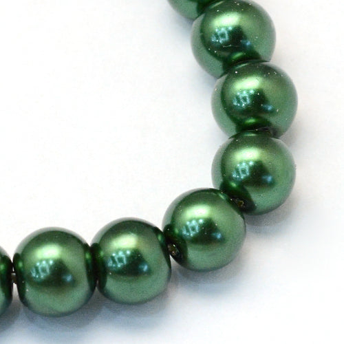 Glass Pearl Beads, Dark Green, Round, 8mm - BEADED CREATIONS