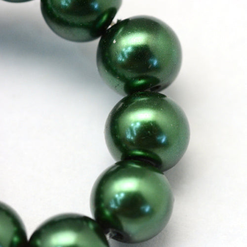 Glass Pearl Beads, Dark Green, Round, 8mm - BEADED CREATIONS