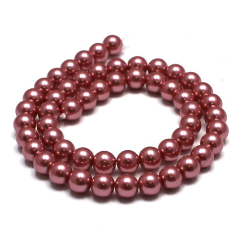 Glass Pearl Beads, Dusty Rose, Round, 8mm - BEADED CREATIONS