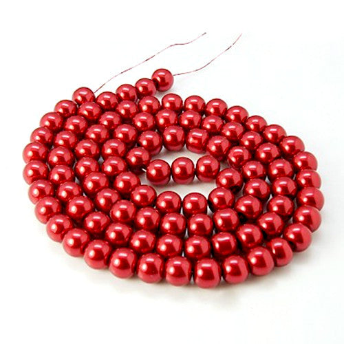 Glass Pearl Beads, Fire Brick, Round, 8mm - BEADED CREATIONS