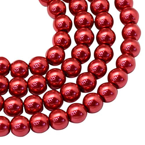 Glass Pearl Beads, Firebrick Red, Round, 8mm - BEADED CREATIONS