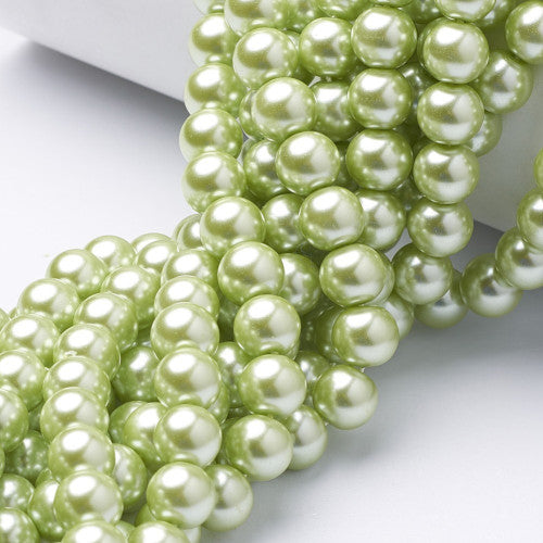 Glass Pearl Beads, Light Green, Round, 8mm - BEADED CREATIONS