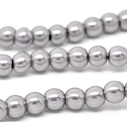 Glass Pearl Beads, Light Grey, Round, 8mm - BEADED CREATIONS