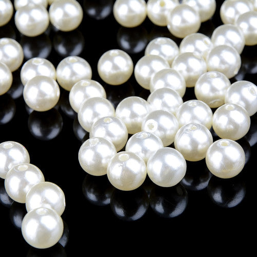 Glass Pearl Beads, Light Ivory, Round, 8mm - BEADED CREATIONS