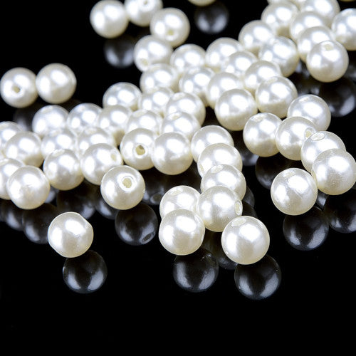 Glass Pearl Beads, Light Ivory, Round, 8mm - BEADED CREATIONS