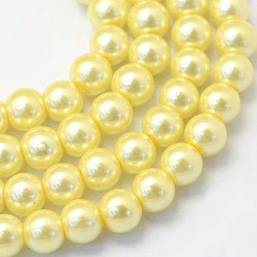 Glass Pearl Beads, Light Yellow, Round, 8mm - BEADED CREATIONS