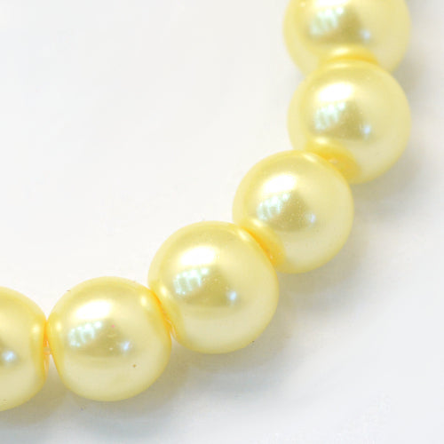 Glass Pearl Beads, Light Yellow, Round, 8mm - BEADED CREATIONS