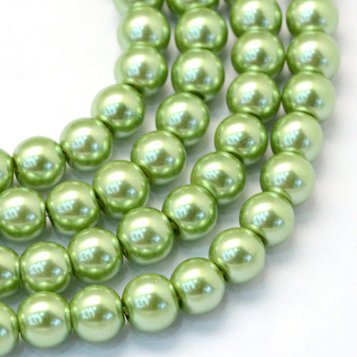 Glass Pearl Beads, Lime Green, Round, 8mm - BEADED CREATIONS