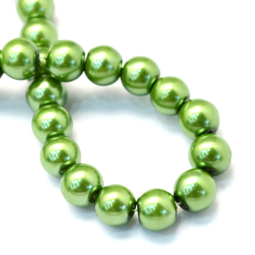 Glass Pearl Beads, Moss Green, Round, 8mm - BEADED CREATIONS