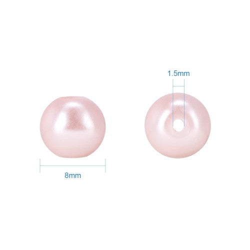 Glass Pearl Beads, Pink, Round, 8mm - BEADED CREATIONS