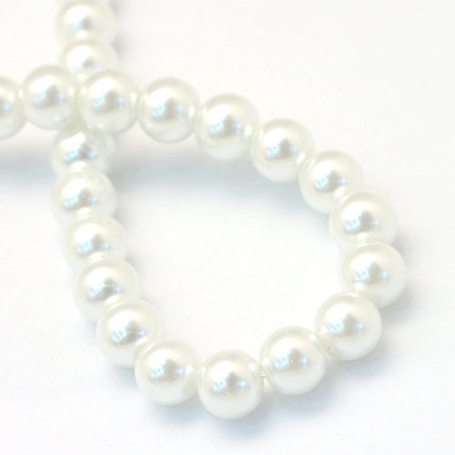 Glass Pearl Beads, Round, Bridal White, 8mm - BEADED CREATIONS