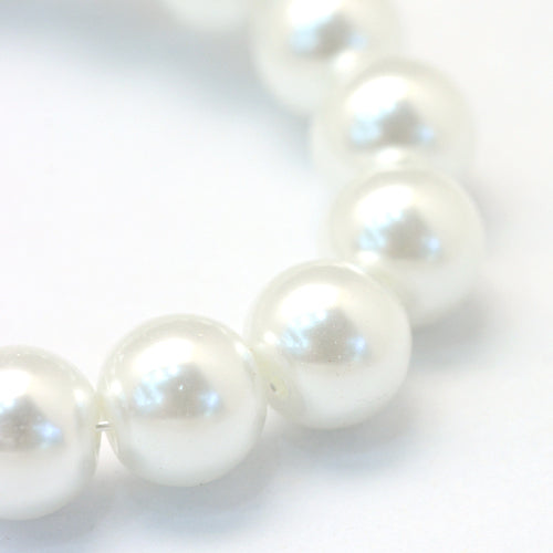 Glass Pearl Beads, Round, Bridal White, 8mm - BEADED CREATIONS