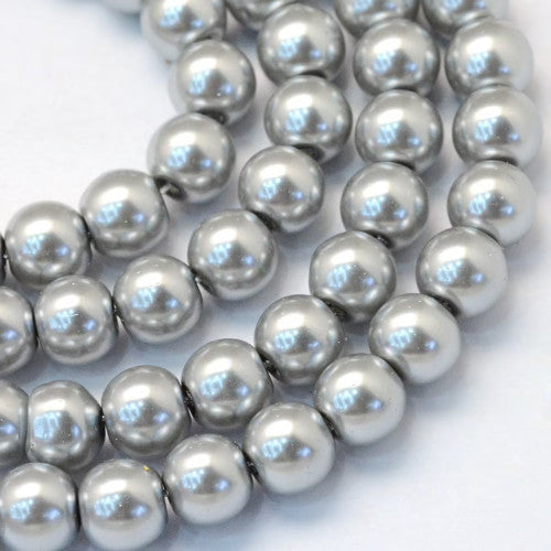 Glass Pearl Beads, Silver Grey, Round, 8mm - BEADED CREATIONS