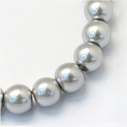 Glass Pearl Beads, Silver Grey, Round, 8mm - BEADED CREATIONS