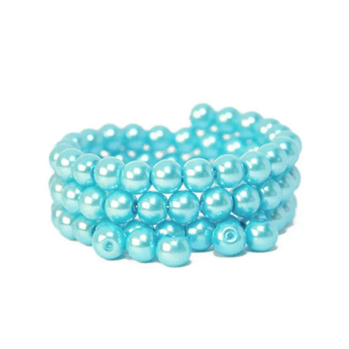 Glass Pearl Beads, Sky Blue, Round, 8mm - BEADED CREATIONS