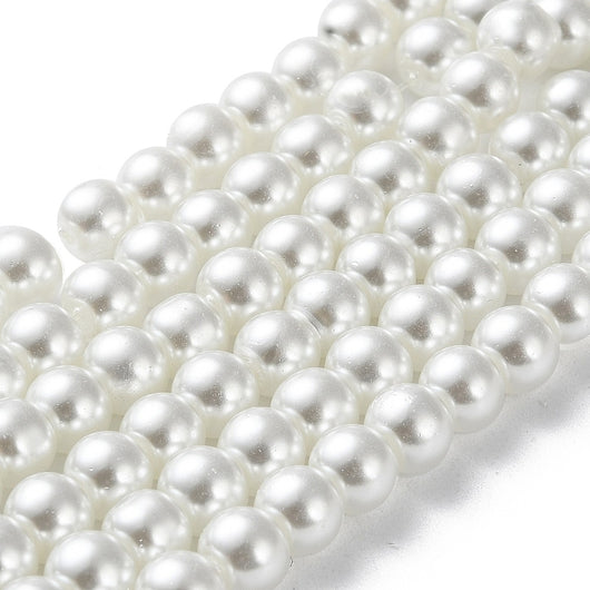 Glass Pearl Beads, Strand, Bridal White, Round, 6mm - BEADED CREATIONS