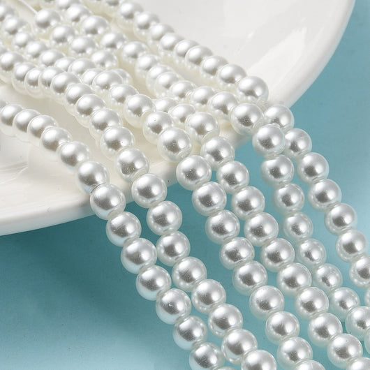 Glass Pearl Beads, Strand, Bridal White, Round, 6mm - BEADED CREATIONS