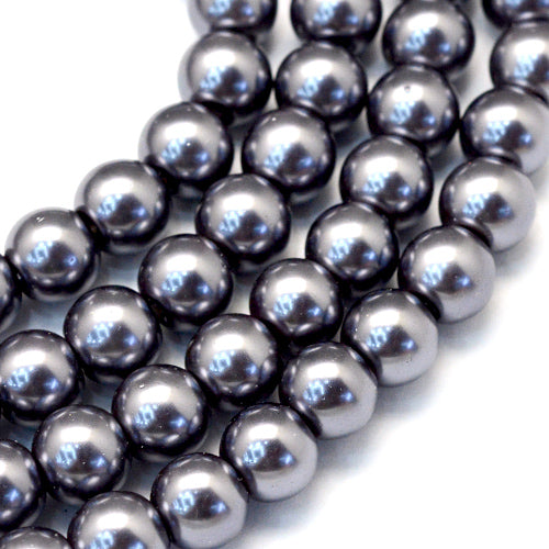 Glass Pearl Beads, Strand, Dark Grey, Round, 8mm - BEADED CREATIONS