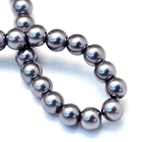 Glass Pearl Beads, Strand, Dark Grey, Round, 8mm - BEADED CREATIONS