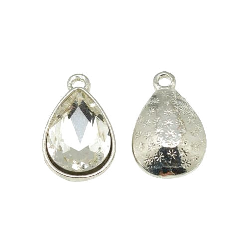 Glass Pendants, Faceted, Teardrop, Clear, Silver Plated, Alloy, 19mm - BEADED CREATIONS
