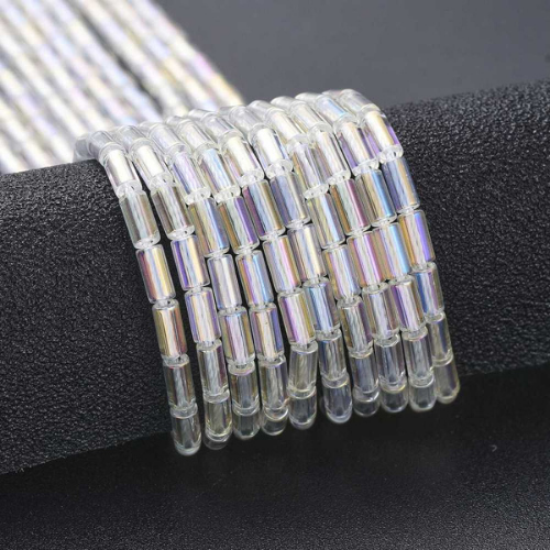 Glass Beads, Column, Crystal AB, Plated, 4.5-5x2.5mm - BEADED CREATIONS