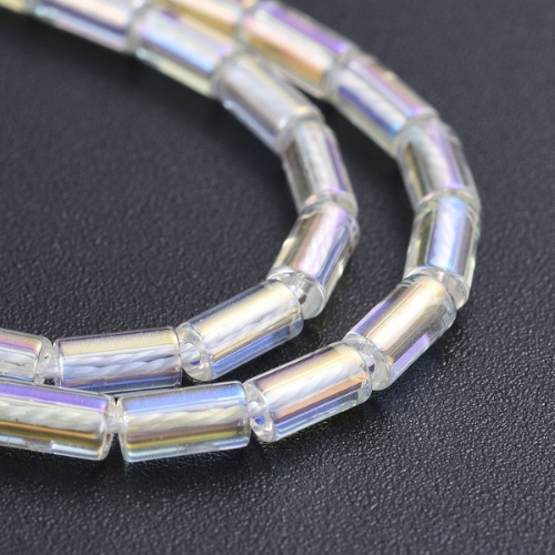 Glass Beads, Column, Crystal AB, Plated, 4.5-5x2.5mm - BEADED CREATIONS