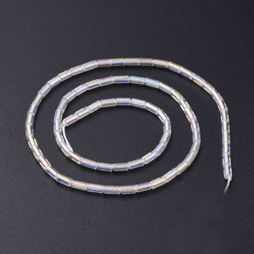 Glass Beads, Column, Crystal AB, Plated, 4.5-5x2.5mm - BEADED CREATIONS