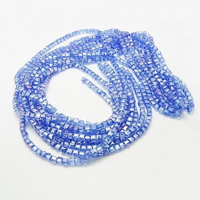 Glass Beads, Cube, Faceted, AB Color Plated, Cornflower Blue, 3mm - BEADED CREATIONS