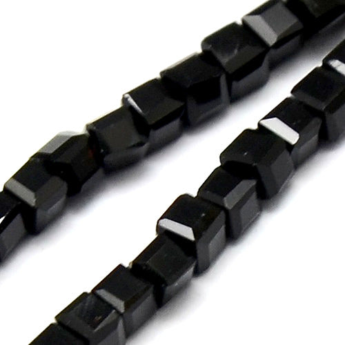 Glass Beads, Cube, Faceted, Black, 3-3.5mm - BEADED CREATIONS