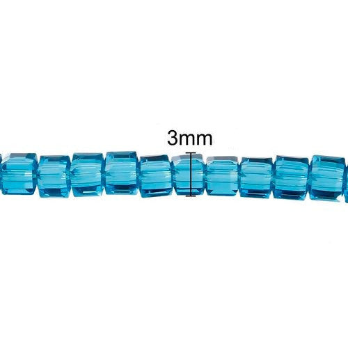 Glass Beads, Cube, Faceted, Electric Blue, 3mm - BEADED CREATIONS