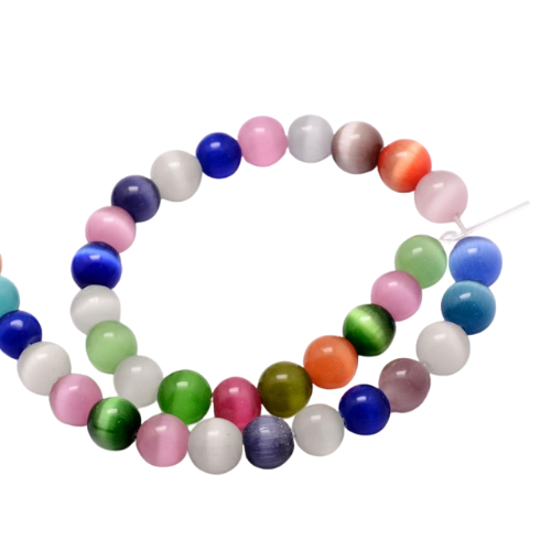 Glass Beads, Round, Cat Eye, Fiber Optic, Mixed Colors, 10mm - BEADED CREATIONS