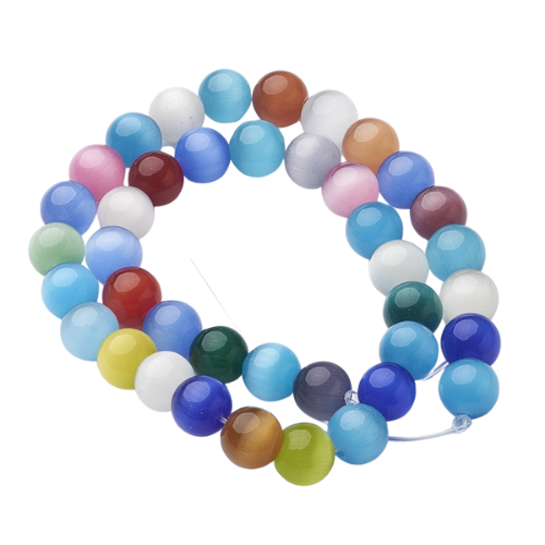 Glass Beads, Round, Cat Eye, Fiber Optic, Mixed Colors, 10mm - BEADED CREATIONS