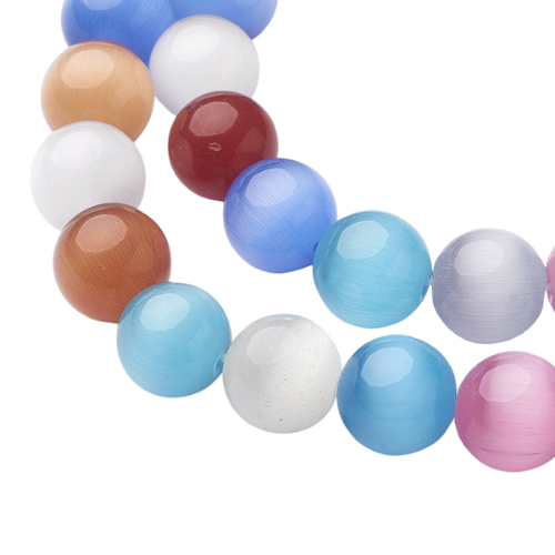 Glass Beads, Round, Cat Eye, Fiber Optic, Mixed Colors, 10mm - BEADED CREATIONS
