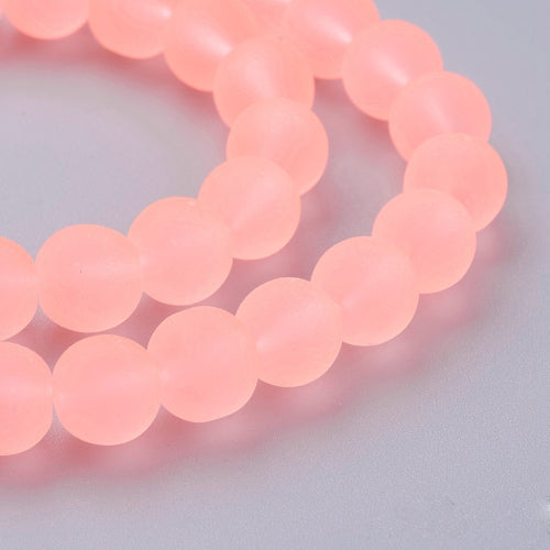 Glass Beads, Round, Frosted, Salmon Pink, 8mm - BEADED CREATIONS